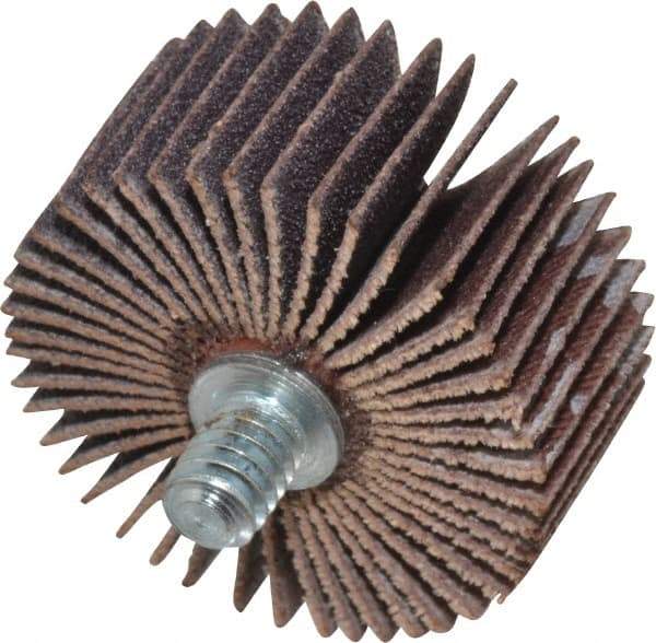 Merit Abrasives - 1-3/8" Diam x 5/8" Face Width, Fine Aluminum Oxide Coated Mounted Flap Wheel - 1/4-20 Threaded Mount, 120 Grit, Cloth Backing, 30,000 Max RPM - Industrial Tool & Supply