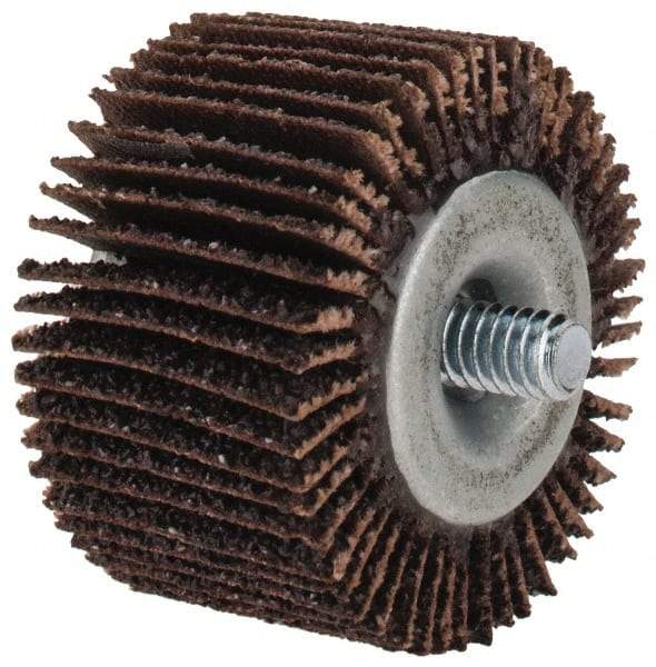 Merit Abrasives - 1-5/8" Diam x 1" Face Width, Coarse Aluminum Oxide Coated Mounted Flap Wheel - 1/4-20 Threaded Mount, 40 Grit, Cloth Backing, 25,000 Max RPM - Industrial Tool & Supply