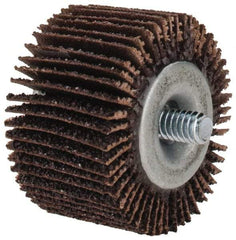 Merit Abrasives - 1-5/8" Diam x 1" Face Width, Coarse Aluminum Oxide Coated Mounted Flap Wheel - 1/4-20 Threaded Mount, 40 Grit, Cloth Backing, 25,000 Max RPM - Industrial Tool & Supply