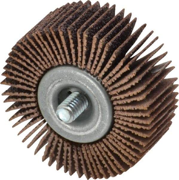Merit Abrasives - 2" Diam x 3/4" Face Width, Medium Aluminum Oxide Coated Mounted Flap Wheel - 1/4-20 Threaded Mount, 60 Grit, Cloth Backing, 25,000 Max RPM - Industrial Tool & Supply