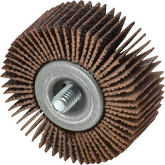 Merit Abrasives - 2" Diam x 3/4" Face Width, Medium Aluminum Oxide Coated Mounted Flap Wheel - 1/4-20 Threaded Mount, 60 Grit, Cloth Backing, 25,000 Max RPM - Industrial Tool & Supply