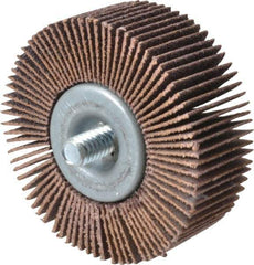 Merit Abrasives - 2" Diam x 3/4" Face Width, Medium Aluminum Oxide Coated Mounted Flap Wheel - 1/4-20 Threaded Mount, 80 Grit, Cloth Backing, 25,000 Max RPM - Industrial Tool & Supply