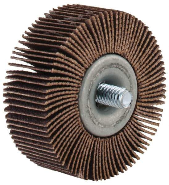 Merit Abrasives - 2" Diam x 3/4" Face Width, Fine Aluminum Oxide Coated Mounted Flap Wheel - 1/4-20 Threaded Mount, 120 Grit, Cloth Backing, 25,000 Max RPM - Industrial Tool & Supply