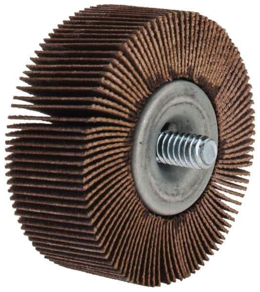 Merit Abrasives - 2" Diam x 3/4" Face Width, Very Fine Aluminum Oxide Coated Mounted Flap Wheel - 1/4-20 Threaded Mount, 180 Grit, Cloth Backing, 25,000 Max RPM - Industrial Tool & Supply