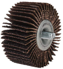 Merit Abrasives - 2" Diam x 1" Face Width, Coarse Aluminum Oxide Coated Mounted Flap Wheel - 1/4-20 Threaded Mount, 40 Grit, Cloth Backing, 25,000 Max RPM - Industrial Tool & Supply