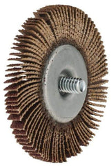 Merit Abrasives - 2-1/2" Diam x 1/4" Face Width, Medium Aluminum Oxide Coated Mounted Flap Wheel - 1/4-20 Threaded Mount, 60 Grit, Cloth Backing, 25,000 Max RPM - Industrial Tool & Supply