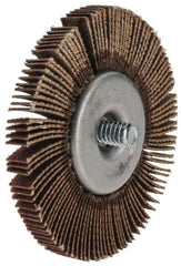 Merit Abrasives - 2-1/2" Diam x 1/4" Face Width, Fine Aluminum Oxide Coated Mounted Flap Wheel - 1/4-20 Threaded Mount, 120 Grit, Cloth Backing, 25,000 Max RPM - Industrial Tool & Supply