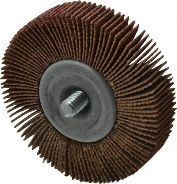 Merit Abrasives - 2-1/2" Diam x 1/2" Face Width, Medium Aluminum Oxide Coated Mounted Flap Wheel - 1/4-20 Threaded Mount, 80 Grit, Cloth Backing, 20,000 Max RPM - Industrial Tool & Supply
