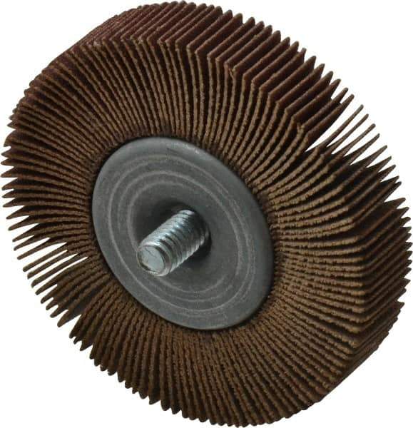 Merit Abrasives - 2-1/2" Diam x 1/2" Face Width, Very Fine Aluminum Oxide Coated Mounted Flap Wheel - 1/4-20 Threaded Mount, 180 Grit, Cloth Backing, 20,000 Max RPM - Industrial Tool & Supply
