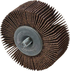 Merit Abrasives - 2-1/2" Diam x 1" Face Width, Medium Aluminum Oxide Coated Mounted Flap Wheel - 1/4-20 Threaded Mount, 60 Grit, Cloth Backing, 20,000 Max RPM - Industrial Tool & Supply