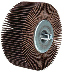 Merit Abrasives - 2-1/2" Diam x 1" Face Width, Medium Aluminum Oxide Coated Mounted Flap Wheel - 1/4-20 Threaded Mount, 80 Grit, Cloth Backing, 20,000 Max RPM - Industrial Tool & Supply