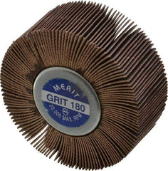 Merit Abrasives - 2-1/2" Diam x 1" Face Width, Very Fine Aluminum Oxide Coated Mounted Flap Wheel - 1/4-20 Threaded Mount, 180 Grit, Cloth Backing, 20,000 Max RPM - Industrial Tool & Supply