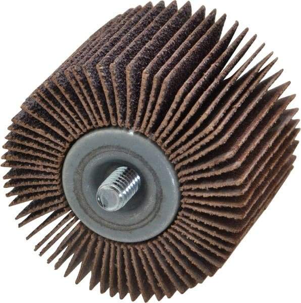 Merit Abrasives - 2" Diam x 1-1/2" Face Width, Medium Aluminum Oxide Coated Mounted Flap Wheel - 1/4-20 Threaded Mount, 60 Grit, Cloth Backing, 25,000 Max RPM - Industrial Tool & Supply