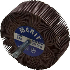 Merit Abrasives - 3" Diam x 1" Face Width, Very Fine Ceramic Alumina Coated Mounted Flap Wheel - 1/4" Shank Mount, 240 Grit, Cloth Backing, 20,000 Max RPM - Industrial Tool & Supply