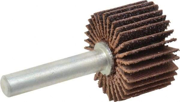 Merit Abrasives - 1" Diam x 5/8" Face Width, Medium Ceramic Alumina Coated Mounted Flap Wheel - 1/4" Shank Mount, 60 Grit, Cloth Backing, 30,000 Max RPM - Industrial Tool & Supply