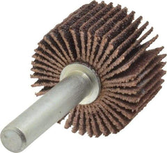 Merit Abrasives - 1" Diam x 5/8" Face Width, Medium Ceramic Alumina Coated Mounted Flap Wheel - 1/4" Shank Mount, 80 Grit, Cloth Backing, 30,000 Max RPM - Industrial Tool & Supply