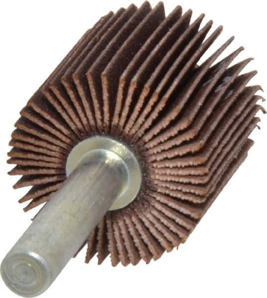 Merit Abrasives - 1" Diam x 1" Face Width, Very Fine Ceramic Alumina Coated Mounted Flap Wheel - 1/4" Shank Mount, 240 Grit, Cloth Backing, 30,000 Max RPM - Industrial Tool & Supply