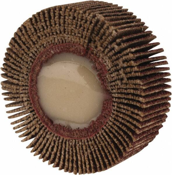 Merit Abrasives - 1-1/2" Diam x 1/2" Face Width, Medium Ceramic Alumina Coated Mounted Flap Wheel - 1/4" Shank Mount, 80 Grit, Cloth Backing, 25,000 Max RPM - Industrial Tool & Supply