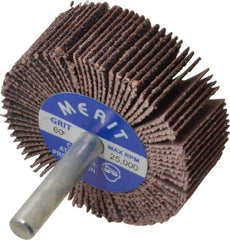 Merit Abrasives - 2" Diam x 3/4" Face Width, Medium Ceramic Alumina Coated Mounted Flap Wheel - 1/4" Shank Mount, 60 Grit, Cloth Backing, 25,000 Max RPM - Industrial Tool & Supply