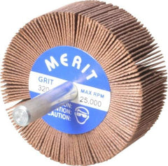 Merit Abrasives - 2" Diam x 3/4" Face Width, Extra Fine Ceramic Alumina Coated Mounted Flap Wheel - 1/4" Shank Mount, 320 Grit, 25,000 Max RPM - Industrial Tool & Supply