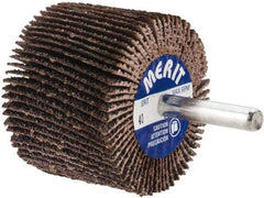 Merit Abrasives - 2" Diam x 1-1/2" Face Width, Coarse Aluminum Oxide Coated Mounted Flap Wheel - 1/4" Shank Mount, 40 Grit, Cloth Backing, 25,000 Max RPM - Industrial Tool & Supply