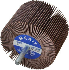 Merit Abrasives - 3" Diam x 2" Face Width, Medium Ceramic Alumina Coated Mounted Flap Wheel - 1/4" Shank Mount, 60 Grit, Cloth Backing, 20,000 Max RPM - Industrial Tool & Supply