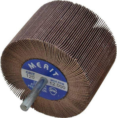 Merit Abrasives - 3" Diam x 2" Face Width, Fine Ceramic Alumina Coated Mounted Flap Wheel - 1/4" Shank Mount, 120 Grit, Cloth Backing, 20,000 Max RPM - Industrial Tool & Supply