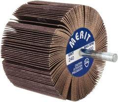 Merit Abrasives - 3" Diam x 2" Face Width, Very Fine Ceramic Alumina Coated Mounted Flap Wheel - 1/4" Shank Mount, 240 Grit, 20,000 Max RPM - Industrial Tool & Supply