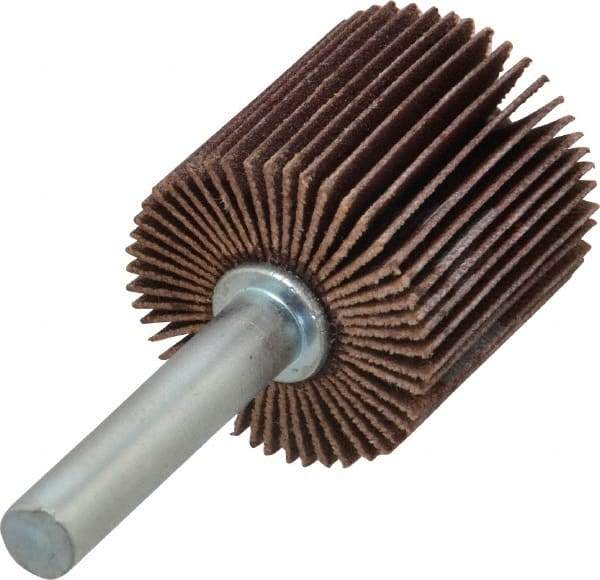 Merit Abrasives - 1" Diam x 1" Face Width, Extra Fine Ceramic Alumina Coated Mounted Flap Wheel - 1/4" Shank Mount, 320 Grit, Cloth Backing, 30,000 Max RPM - Industrial Tool & Supply