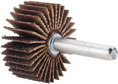 Merit Abrasives - 1-3/8" Diam x 5/8" Face Width, Medium Aluminum Oxide Coated Mounted Flap Wheel - 1/4" Shank Mount, 60 Grit, Cloth Backing, 30,000 Max RPM - Industrial Tool & Supply