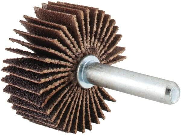 Merit Abrasives - 1-3/8" Diam x 5/8" Face Width, Medium Aluminum Oxide Coated Mounted Flap Wheel - 1/4" Shank Mount, 80 Grit, Cloth Backing, 30,000 Max RPM - Industrial Tool & Supply