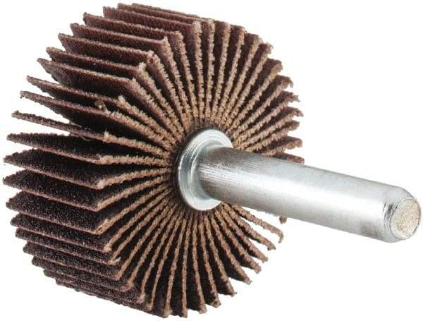 Merit Abrasives - 1-3/8" Diam x 5/8" Face Width, Fine Aluminum Oxide Coated Mounted Flap Wheel - 1/4" Shank Mount, 120 Grit, Cloth Backing, 30,000 Max RPM - Industrial Tool & Supply