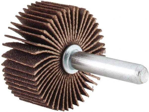 Merit Abrasives - 1-3/8" Diam x 5/8" Face Width, Very Fine Aluminum Oxide Coated Mounted Flap Wheel - 1/4" Shank Mount, 180 Grit, Cloth Backing, 30,000 Max RPM - Industrial Tool & Supply