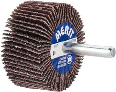 Merit Abrasives - 2" Diam x 1" Face Width, Coarse Aluminum Oxide Coated Mounted Flap Wheel - 1/4" Shank Mount, 40 Grit, Cloth Backing, 25,000 Max RPM - Industrial Tool & Supply