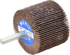 Merit Abrasives - 2" Diam x 1-1/2" Face Width, Medium Ceramic Alumina Coated Mounted Flap Wheel - 1/4" Shank Mount, 60 Grit, Cloth Backing, 25,000 Max RPM - Industrial Tool & Supply