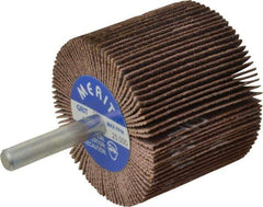 Merit Abrasives - 2" Diam x 1-1/2" Face Width, Medium Ceramic Alumina Coated Mounted Flap Wheel - 1/4" Shank Mount, 80 Grit, Cloth Backing, 25,000 Max RPM - Industrial Tool & Supply