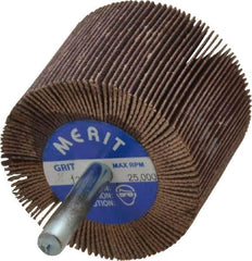 Merit Abrasives - 2" Diam x 1-1/2" Face Width, Fine Ceramic Alumina Coated Mounted Flap Wheel - 1/4" Shank Mount, 120 Grit, Cloth Backing, 25,000 Max RPM - Industrial Tool & Supply