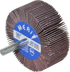 Merit Abrasives - 2-1/2" Diam x 1" Face Width, Medium Ceramic Alumina Coated Mounted Flap Wheel - 1/4" Shank Mount, 80 Grit, Cloth Backing, 20,000 Max RPM - Industrial Tool & Supply