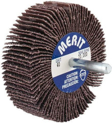 Merit Abrasives - 3" Diam x 1" Face Width, Coarse Aluminum Oxide Coated Mounted Flap Wheel - 1/4" Shank Mount, 40 Grit, Cloth Backing, 20,000 Max RPM - Industrial Tool & Supply