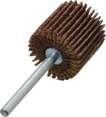 Merit Abrasives - 3/4" Diam x 3/4" Face Width, Medium Aluminum Oxide Coated Mounted Flap Wheel - 1/8" Shank Mount, 60 Grit, Cloth Backing, 35,000 Max RPM - Industrial Tool & Supply