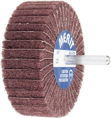 Merit Abrasives - 3" Diam x 1" Face Width, Fine Aluminum Oxide Nonwoven & Coated Mounted Flap Wheel - 1/4" Shank Mount, 120 Grit, Interleaf, X Weighted Cloth Backing, 12,000 Max RPM - Industrial Tool & Supply