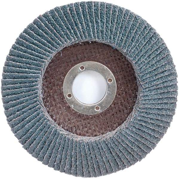 Merit Abrasives - 80 Grit, 4-1/2" Disc Diam, 7/8" Center Hole, Type 29 Zirconia Alumina Flap Disc - 13,000 Max RPM, Fiberglass Backing, Arbor Attaching System, Coated - Industrial Tool & Supply