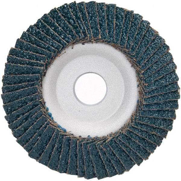 Merit Abrasives - 36 Grit, 4-1/2" Disc Diam, 7/8" Center Hole, Type 29 Zirconia Alumina Flap Disc - 13,300 Max RPM, Aluminum Backing, Arbor Attaching System, Coated - Industrial Tool & Supply