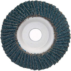 Merit Abrasives - 36 Grit, 4-1/2" Disc Diam, 7/8" Center Hole, Type 29 Zirconia Alumina Flap Disc - 13,300 Max RPM, Aluminum Backing, Arbor Attaching System, Coated - Industrial Tool & Supply