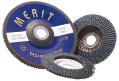 Merit Abrasives - 120 Grit, 5" Disc Diam, 7/8" Center Hole, Type 29 Zirconia Alumina Flap Disc - 12,000 Max RPM, Fiberglass Backing, Arbor Attaching System, Coated - Industrial Tool & Supply