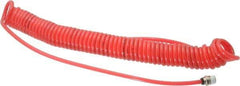 PRO-SOURCE - 0.16 ID, 1/4 Thread, 20' Long, Red Polyurethane Coiled & Self Storing Hose - 125 Max psi, Male Swivel x Male Swivel - Industrial Tool & Supply