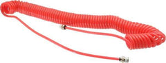 PRO-SOURCE - 0.16 ID, 1/4 Thread, 25' Long, Red Polyurethane Coiled & Self Storing Hose - 125 Max psi, Male Swivel x Male Swivel - Industrial Tool & Supply