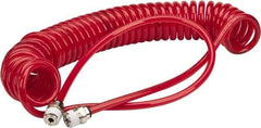 PRO-SOURCE - 0.16 ID, 1/4 Thread, 15' Long, Red Polyurethane Coiled & Self Storing Hose - 125 Max psi, Male Swivel x Male Swivel - Industrial Tool & Supply