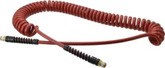 PRO-SOURCE - 1/4" ID, 1/4 Thread, 20' Long, Red Polyurethane Coiled & Self Storing Hose - 220 Max psi, Male Swivel x Male Swivel - Industrial Tool & Supply