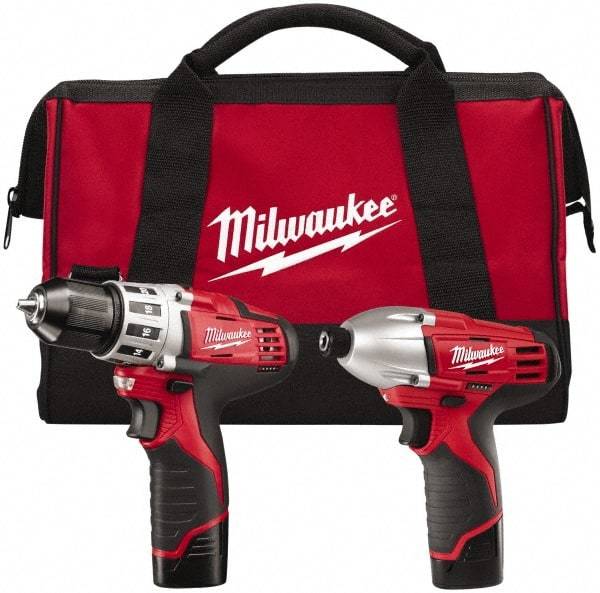 Milwaukee Tool - 12 Volt Cordless Tool Combination Kit - Includes 1/4" Hex Impact Driver & 3/8" Drill/Driver, 2 Lithium-Ion Batteries Included - Industrial Tool & Supply